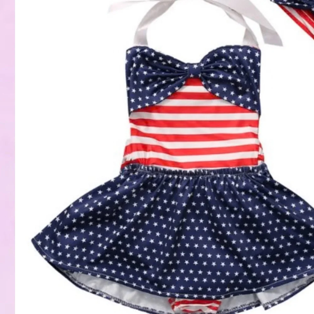 Arshiner Patriotic one piece bathing suit with halter straps! NWT‎ super cute!
